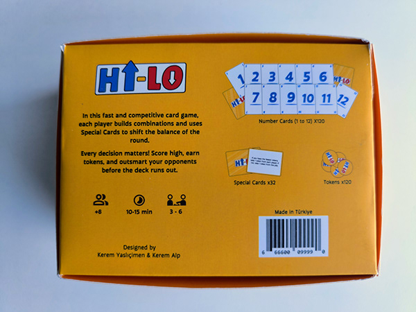 Back of the HI-LO game box